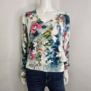 Robert Graham Sweater Floral Womens Evelyn Size XL Cotton Silk Preppy Luxury